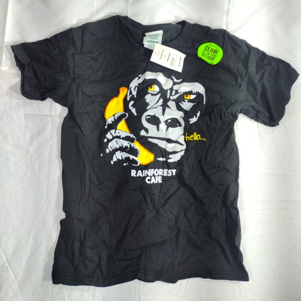 Women's T-shirt Rainforest Cafe Glow in the dark Mystery Banana Gorilla Small